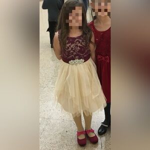 Elegant Burgundy and Cream Lace Kids Dress